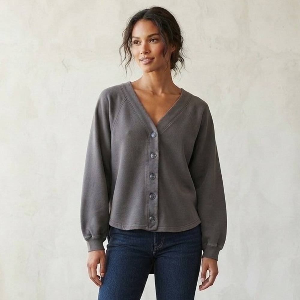 BDG Urban Outfitters Charcoal Gray Button Front Fleece Minimalist Jacket Small